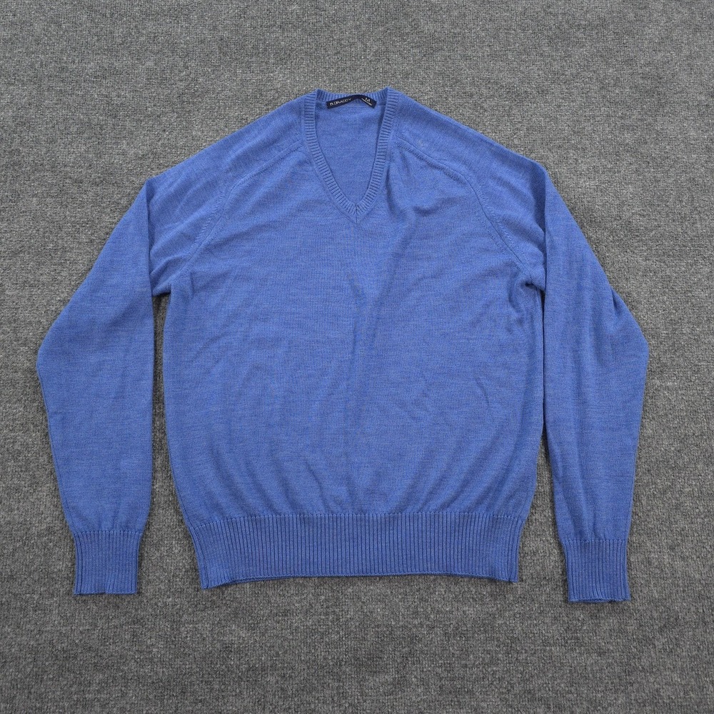 B DRADDY Sweater Mens Medium Blue Merino Wool V Neck Knit Pullover Made In Italy